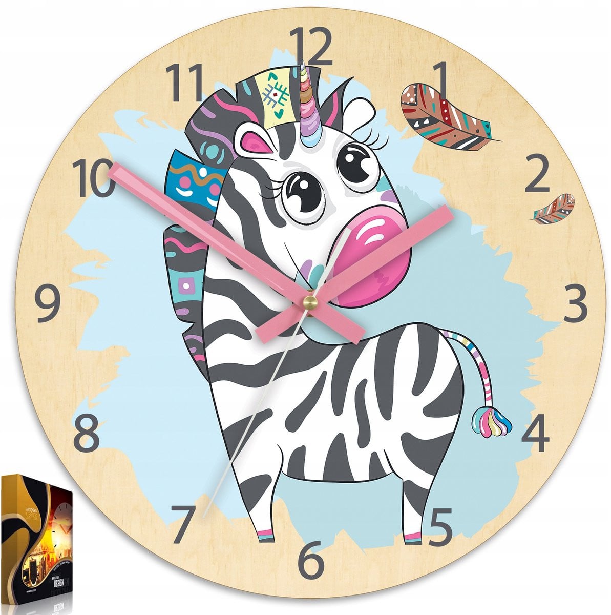 Zebra Kinderwandklok met stille quartz beweging, 30 cm