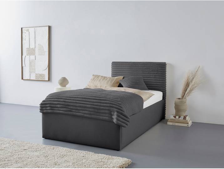Polsterbett, Microvelours, Anthrazit, 100×200 cm, Mit Stauraum & Kopfteilverstellung, Modern, Westfalia Schlafkomfort