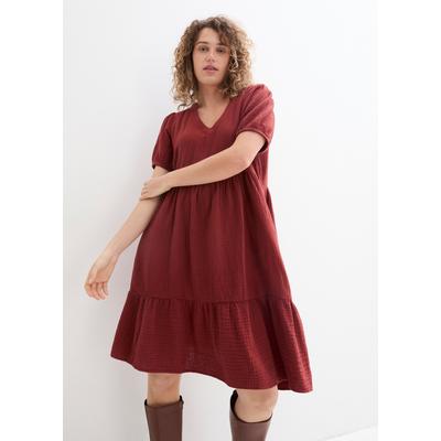 Sweatkleid BONPRIX, Damen, Gr. 52, N-Gr, Kurzarm, braun (mandelbraun), Obermaterial: 100% Baumwolle, loose fit, Kleider Sweatkleid, für entspannten Look, Oversized-Kleid, aus Musselin, aus Baumwolle