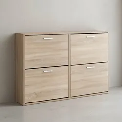 KADIMA DESIGN Schuhschrank NIDDA Holz: Zeitloses Design, große Ablagefläche, 4 Klapptüren, 8 Schuhablagen, einfacher Aufbau.