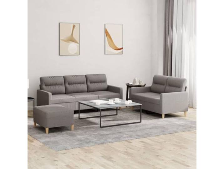 HEFZGDB 3-TLG. Sofagarnitur mit Kissen Taupe Stoff – Langlebiges Wohnzimmer Sofa Set mit Beistellhocker, Robustes Gestell und Atmungsaktive Polsterung für Entspannung und Komfort,