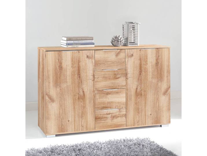 Commode combinée I 130 x 83 x 41cm Beige/Imitation chêne parqueté