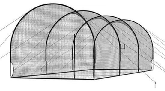 Baseball-Schlagkäfig, halbrund - 10058 x 3660 x 3000 mm, Trainingsnetz - 4-lagiges Polyestergewebe - Robustes Nylon - Für Baseball und Softball