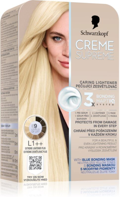 Schwarzkopf Creme Supreme Caring Lightener coloration cheveux permanente pour éclaircir les cheveux teinte L1++ Extreme Lightener Plus 60 ml