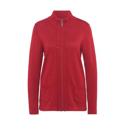Strickjacke GOLDNER "Herbstcardigan mit Reißverschluss", Damen, Gr. 42, rot (rubinrot), Obermaterial: 50% Baumwolle CO. 50% Polyacryl PAN., eng Tubular, Strickjacken Strickjacke, Aufwendig in Form gestrickt für perfekte Passform