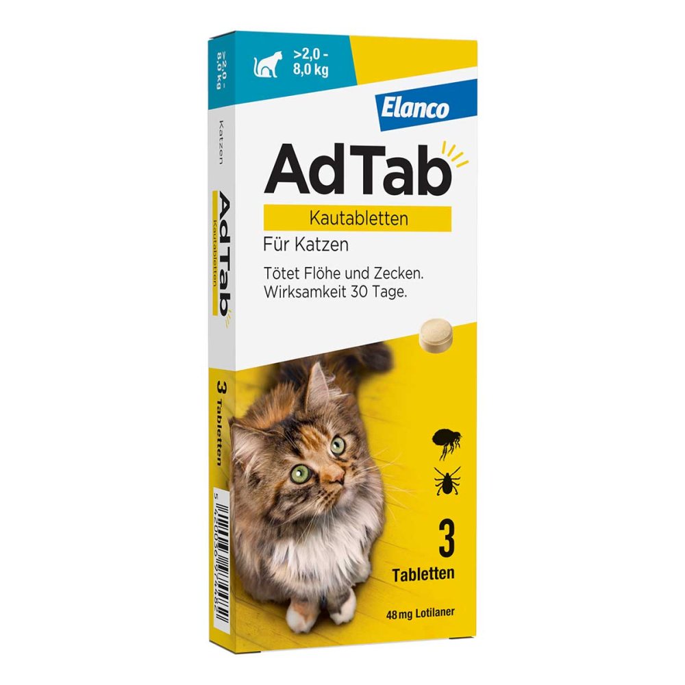 Elanco Deutschland GmbH AdTab Katze 2 - 8 kg Kautablette gegen Zecken und Flöhe 18752723