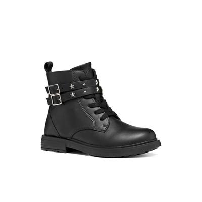 Bikerboots GEOX "J ECLAIR GIRL", Mädchen, Gr. 36, Synthetik Textil, schwarz, Lederimitat, Schuhe Bikerboots, Herbst Boots mit Reißverschluss, Größenschablone zum Download
