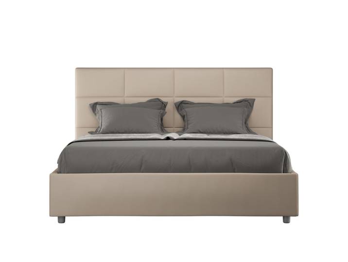 Lit coffre rembourré 160x190 similicuir taupe
