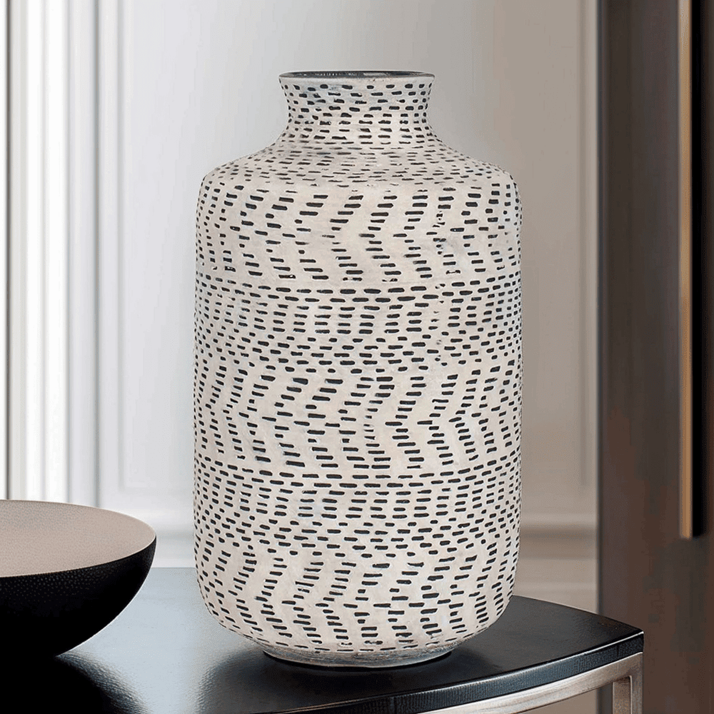 Sidira Natural & Black Aztec Print Stoneware Vase