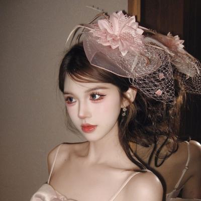 Fashion Sheath Elegant Floral Feather Fascinator Hat With Veil Hair Clip For Tea Party Wedding Guest style7