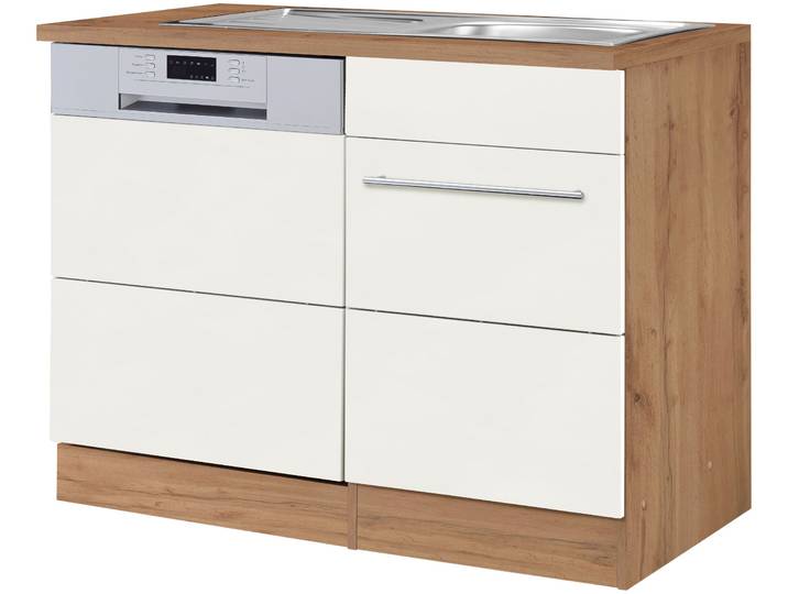 Spülenschrank KOCHSTATION KS-Wien , weiss (weiß, wotaneiche), B:110cm H:85cm T:60cm, Holzwerkstoff, Schränke, Spülenschrank, Breite 110 cm, inkl. Möbelfront für teilintegrierbaren Geschirrspüler