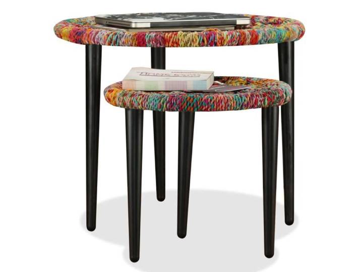 Table basse BINGO - Table de salon 2 pcs Détails tissés chindi Multicolore 15483