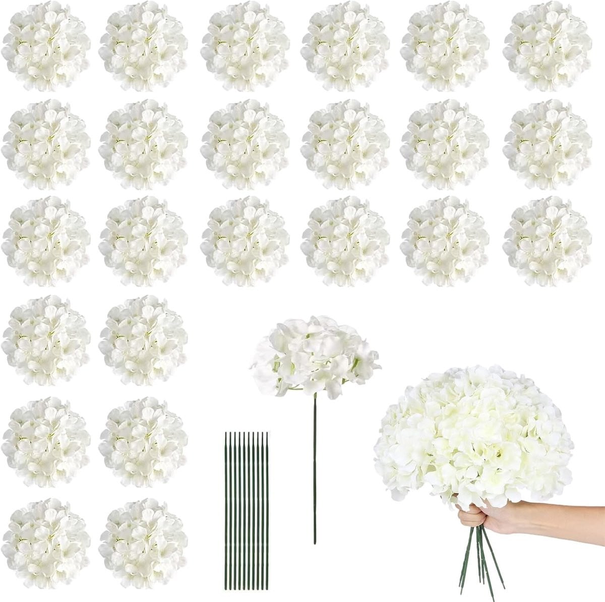 Set van 24 realistische witte kunsthortensia's voor boeketten en decoratie
