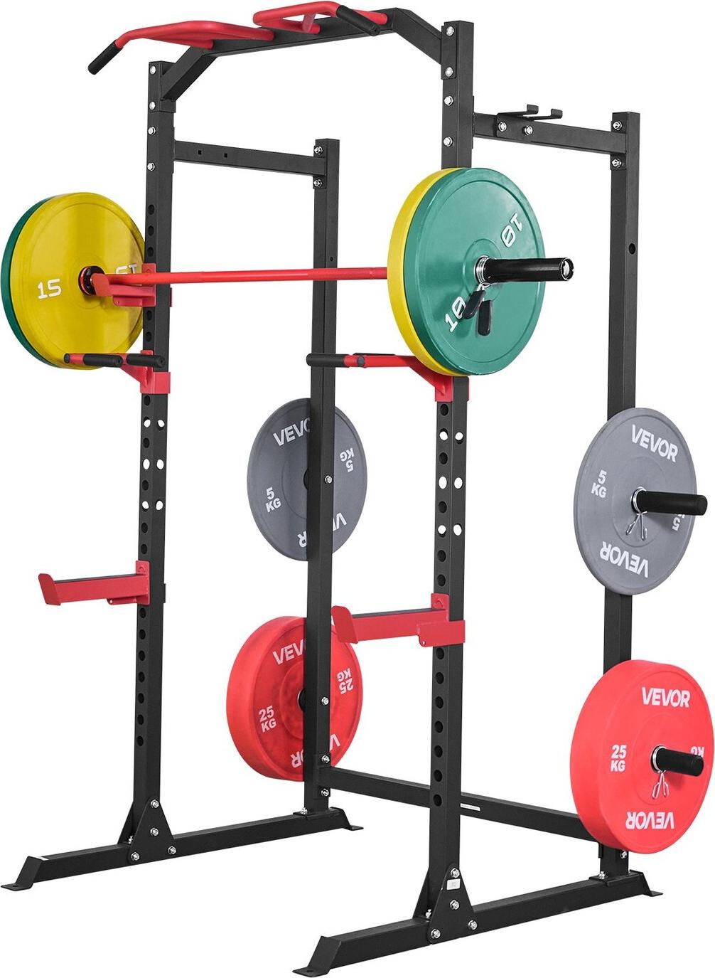 Power Cage Power Rack, multifunktionales Langhantel-Squat-Rack mit einstellbarer Höhe, Krafttrainingsgerät für das Heimfitnessstudio mit J-Haken und weiteren Fitness-Zubehörteilen für Bankdrücken, Klimmzüge und Dips