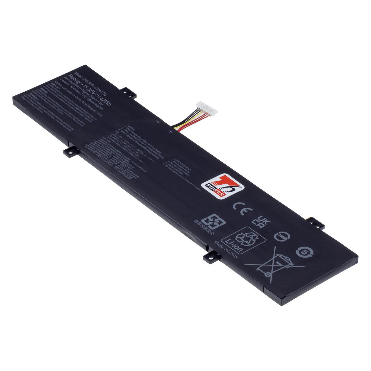 T6 Power Batterie Asus VivoBook Flip 14 TP412UA, TP412FA, 3640mAh, 42Wh, 3-Zellen, Li-Poly (3 Zellen, 3640 mAh) (NBAS0174)