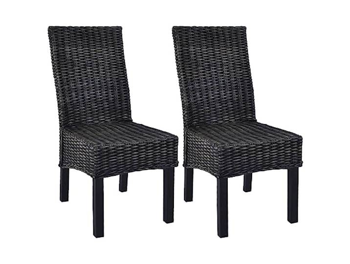 KTHLBRH Esszimmerstühle 2 STK. Schwarz Kubu-Rattan und Mahagoniholz Kubu-Rattan, Mahagoniholz, hohe Rückenlehne, 110 kg Tragkraft, pflegeleicht, robust