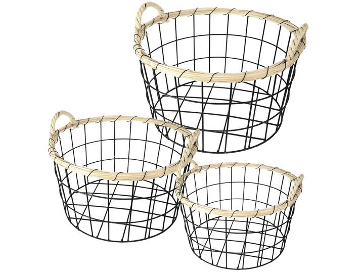 Drahtkörbe mit Bambusrand, 3er-Set, Ø 35, 30 und 26 cm