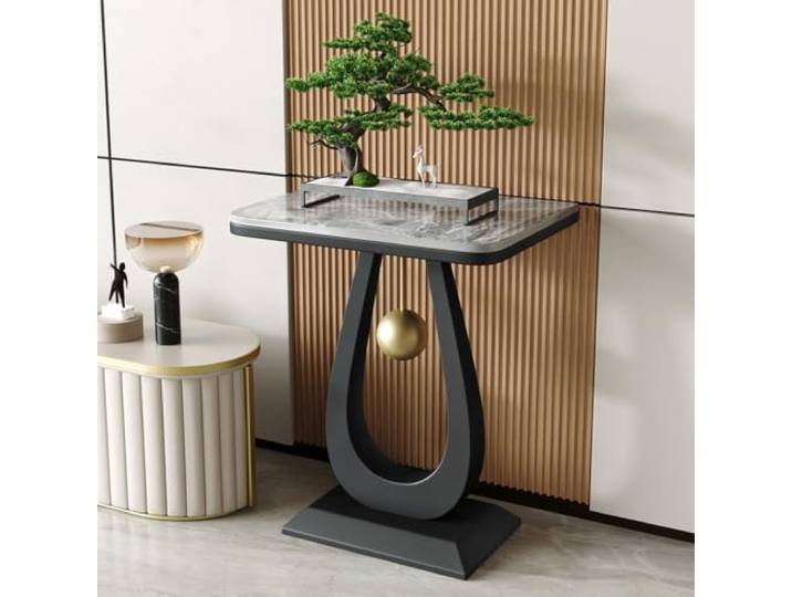 Moderner Konsolentisch, Konsolen-Sofatisch Mit Steinplatte Metallrahmen Einfacher Akzent-Beistelltisch，für Schmale Flure Oder Hinter Dem Sofa(F,75x50cm/29.5x19.7'')