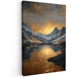 LEINWANDBILD Bergkulisse mit goldenem Sonnenuntergang Wanddeko Schlafzimmer 60x90 cm