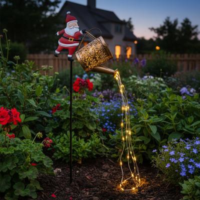 Retailers Go Outdoor Solar Lanterns Watering Can Lamp, Christmas Santa Solar Kettle String Light warm Lights