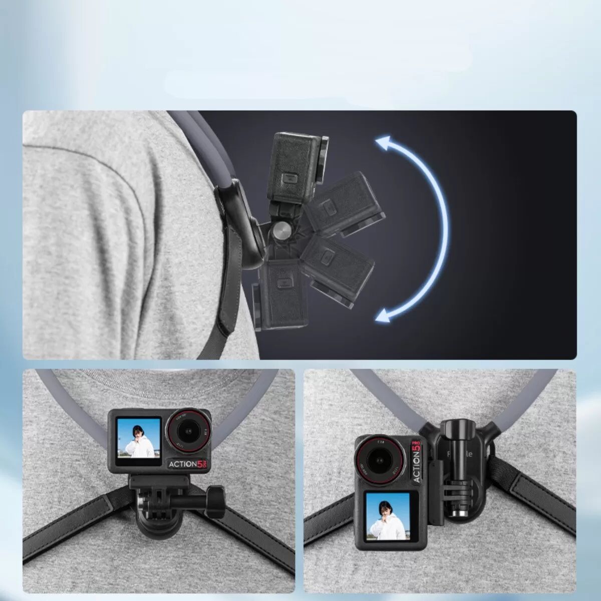 INF Nackenhalterung POV Kamera kompatibel mit DJI Osmo 360 und Pocket 3 – Flexibler Silikon+ABS Nackenriemen mit magnetischem