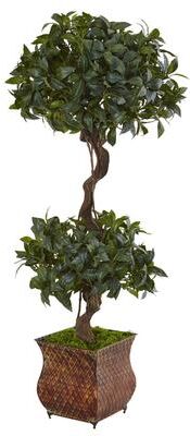 Nearly Natural 4.5-foot Sweet Bay Double Topiary Tree in Metal Planter
