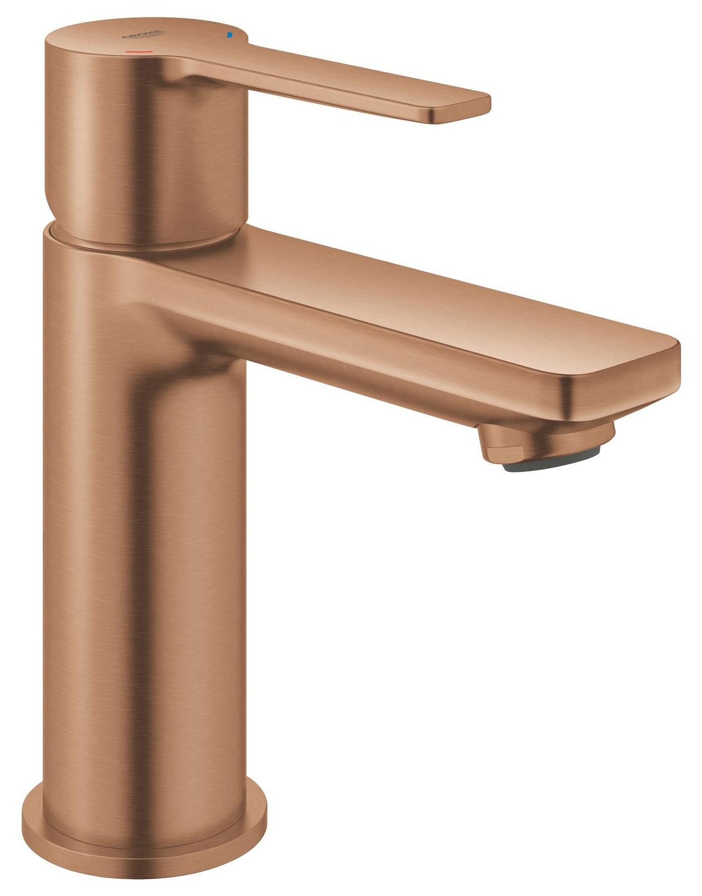GROHE Einhebelmischer für Waschtisch, Lineare Serie, Größe XS - Abfluss mit Klick-Klack-Mechanismus - Warm Sunset gebürstet - 23791DL0
