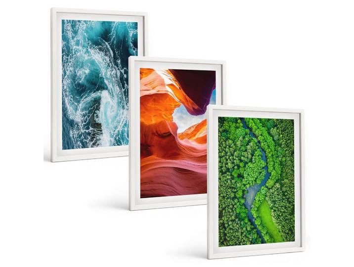 Tulup Bilder SET 3er Set - 40x60 cm Weißer Rahmen - Wasserbewegung Canyon grüner Wald, Kunststoff, Rechteckig, 40x60 cm, Fotografie, Bilder & Rahmen, Bilder