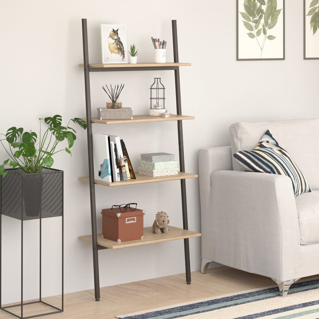 Borough Wharf Castorland 150.5 cm H x 64 cm W Steel Ladder Bookcase Natural/Black