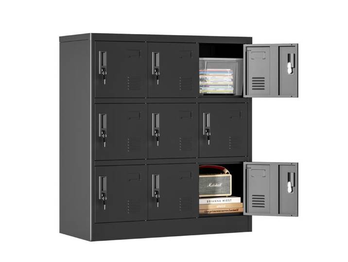 Armoire en métal 9 portes pour le Bureau la salle de sport l'école la maison casier de sécurité avec fente pour carte (noir)