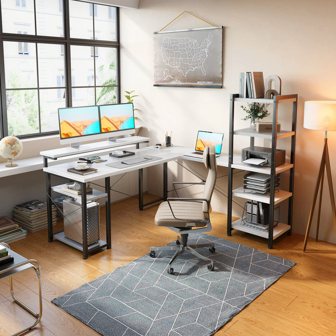 Inbox Zero Galini Modular L-Shaped Steel Writing Desk White
