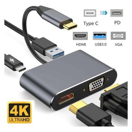 4in1 Adapter converter USB-C to HUB PD + HDMI + VGA + USB 3.0 (USB-C, 4 Ports) (RF-4IN1-CONV)