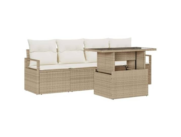 KTHLBRH Gartenmöbel-Set, 5-teilig, beige, Poly-Rattan Modularer Sessel für den Außenbereich, Gestell aus pulverbeschichtetem Stahl, Tischplatte aus gehärtetem Glas