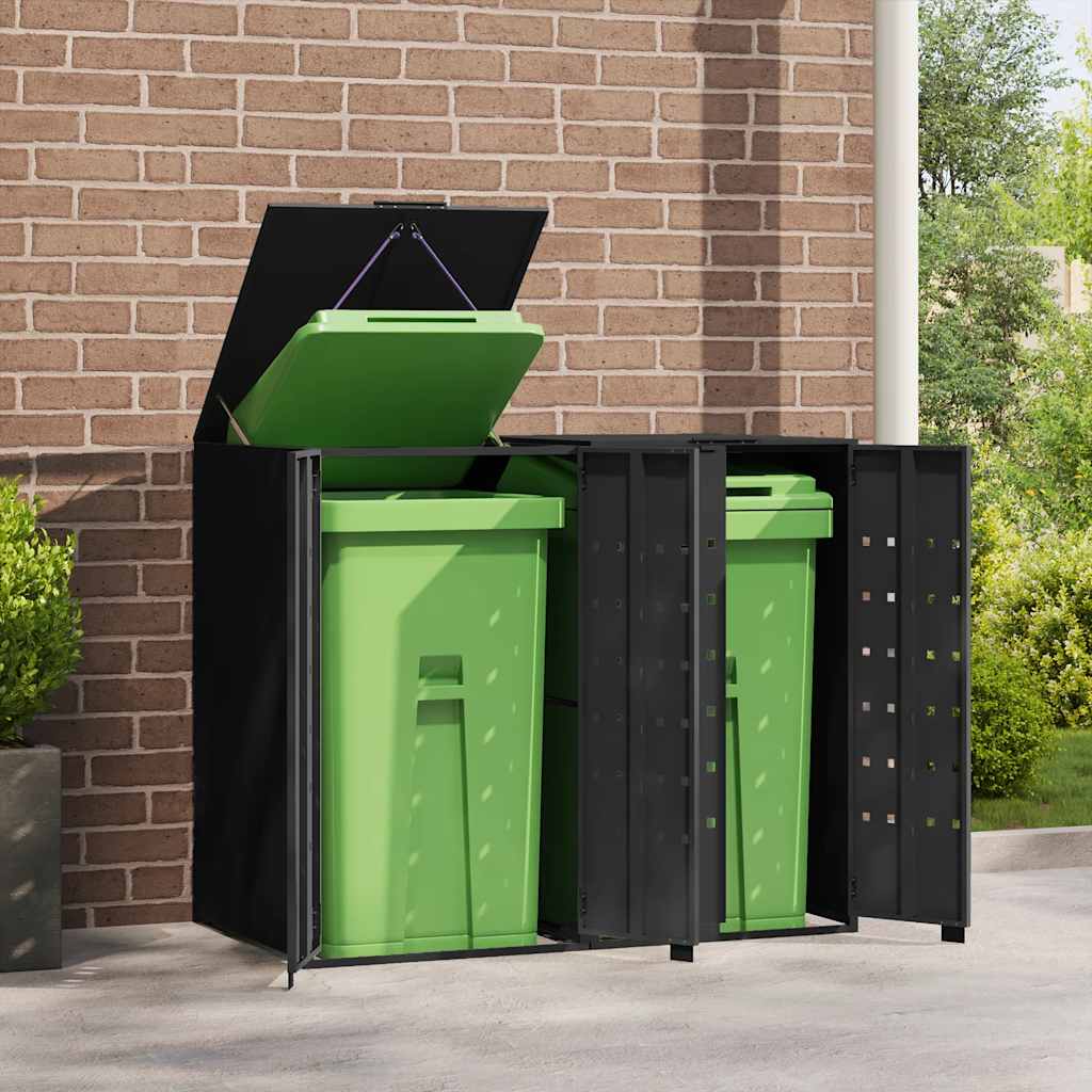 vidaXL Cobertizo de 2 contenedores de basura acero negro 138x79x117 cm Negro