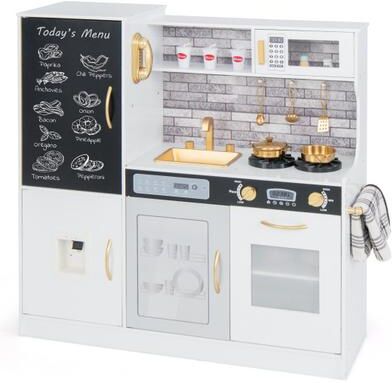 Costway Pretend Play Kitchen with Utensils for Kids Aged 3+-White