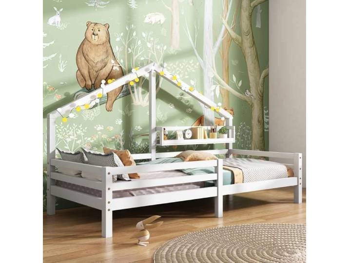 Lit cabane tipi enfant - JAERLIUB - 90x200cm - Bois massif - Blanc