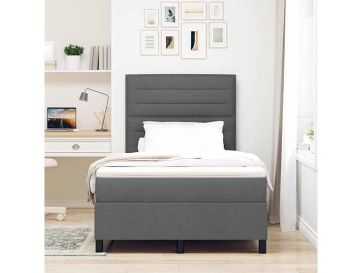 KTHLBRH Boxspringbett mit Matratze dunkelgrau 120 x 190 cm Struktur aus Holz und massiver Kiefer, atmungsaktiver Stoff, mittelfeste Matratze
