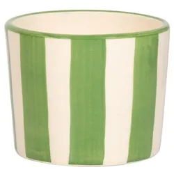 Zafferano Lido-Set, 2 grün gestreifte Trinkgläser, handgefertigte Keramik, Civita Castellana, Vintage-Design, Eisbecherform, Lido-Serie