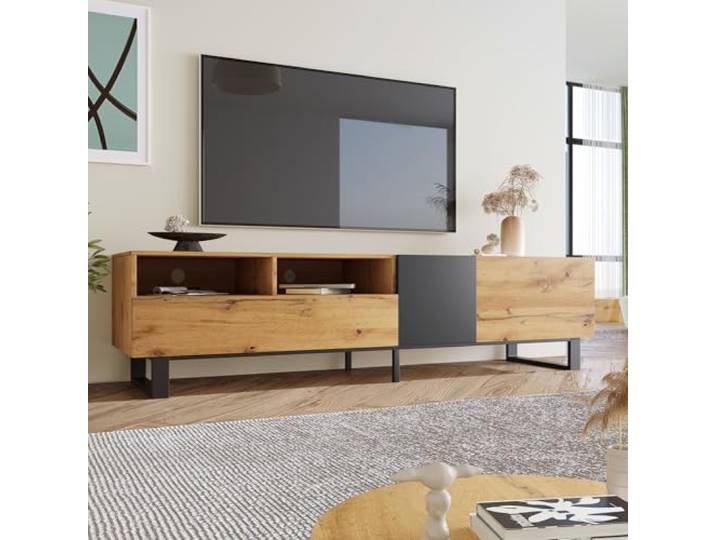 Moderner Colorblocking-TV-Schrank TV-Schrank mit Holzmaserung 180cm