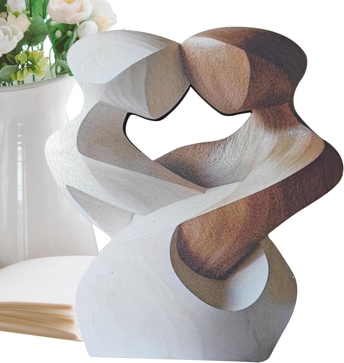 Houten Paar Beeldje - Abstract Sculptuur voor Woonkamer Decoratie - Hoogte: 21 cm