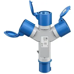 goobay Campingadapter 3-fach CEE-Verteiler blau, grau blau, 23.1x21.2 cm