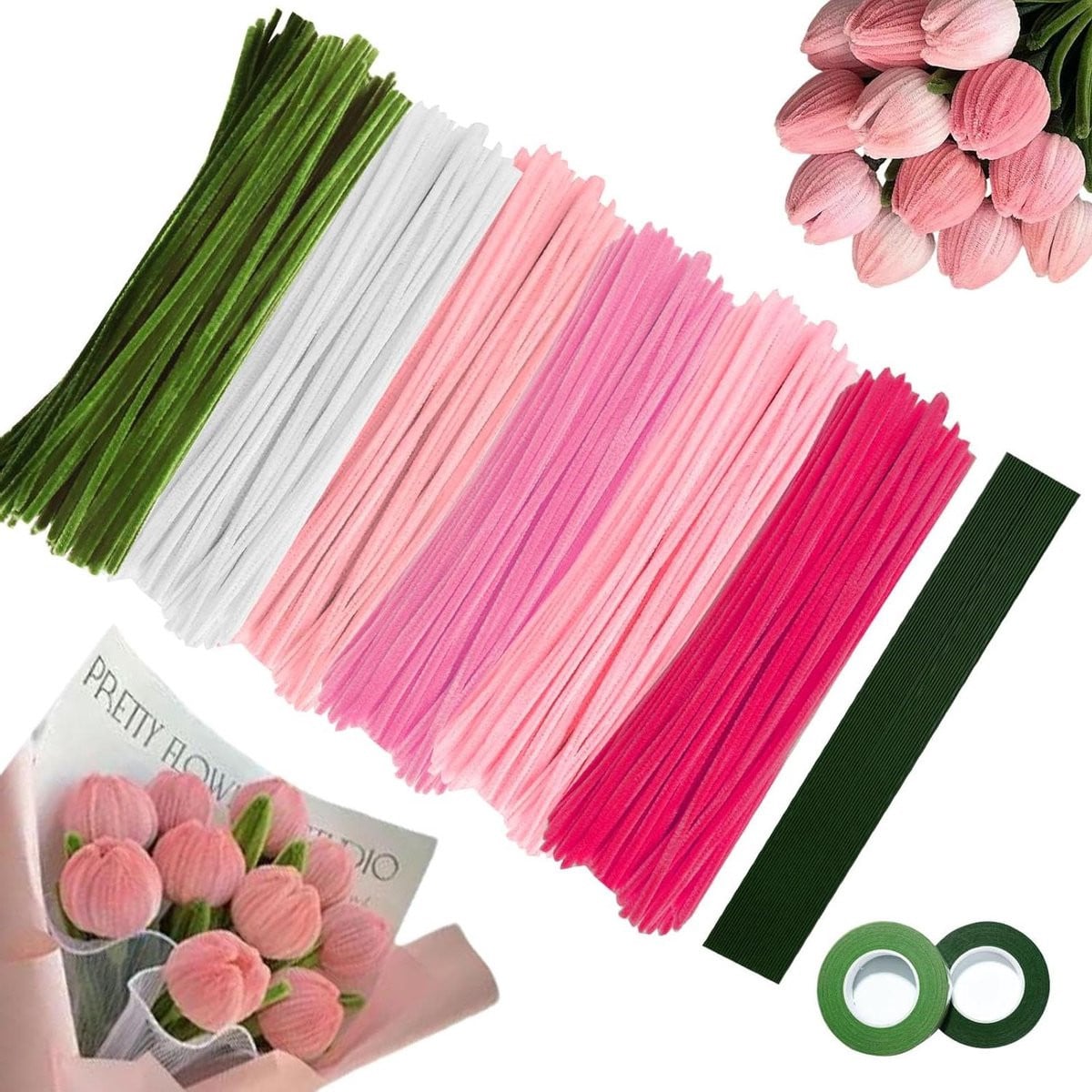 Knutselset Bloemen met 600 stuks Chenilledraad in Roze voor Creatieve Projecten