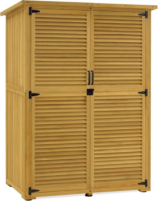 Famanu Holzschrank - Wetterfestes Design für Gartenutensilien - 127 x 59 x 168 cm - Natur