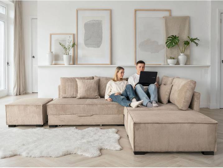 Home affaire Night & Day L-Form, B: 316 cm mit Dauer-Schlaffunktion 180x200 cm Set: Sofa & Hocker, Schlaffunktion, Bettkasten & Kissen, Boxspringbett