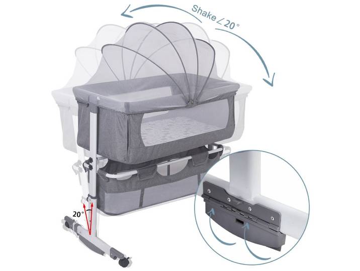 JEOBEST Babybett Beistellbett Baby Bettseitiger Bassinet für Neugeborene Tragbarer, Baby Bett mit Rädern Aufbewahrungskorb Matratze Fach Höhenverstellbar