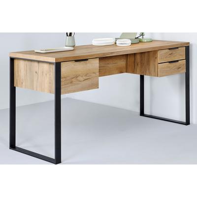 Schreibtisch JAHNKE "LOOP D 150", braun (kerneiche, gunmetal, kerneiche), B:152,4cm H:76,2cm T:60cm, Tische, Schreibtisch