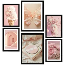 POSTER Set Mit 6 Pinke Kollektion Für Power A3 & A4 Schwarzer Rahmen