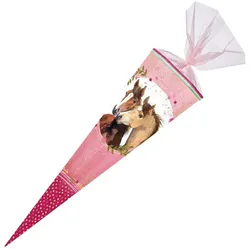 Nestler Schultüte Pferdefreunde 2 extra, mit Stoffblumen, Organzaverschluss 85cm eckig