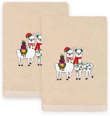 Authentic Hotel and Spa Christmas LLAMAS Embroidered Luxury 100% Turkish Cotton Hand Towels Set of 2