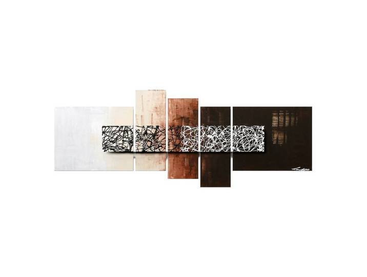 Tableau insolite Day at Night Vraie toile de lin Châssis en bois massif Peinture acrylique soluble à l'eau Beige/Marron 210 x 80 x 2cm